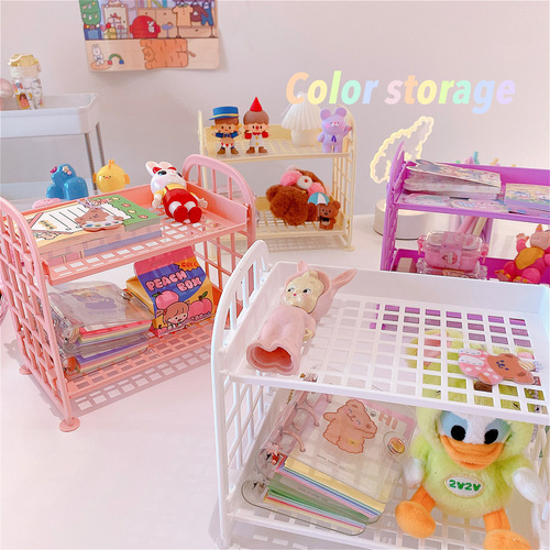 Simple double-layer folding storage rack plastic desktop cosmetics jewelry rack kitchen bathroom finishing storage rack