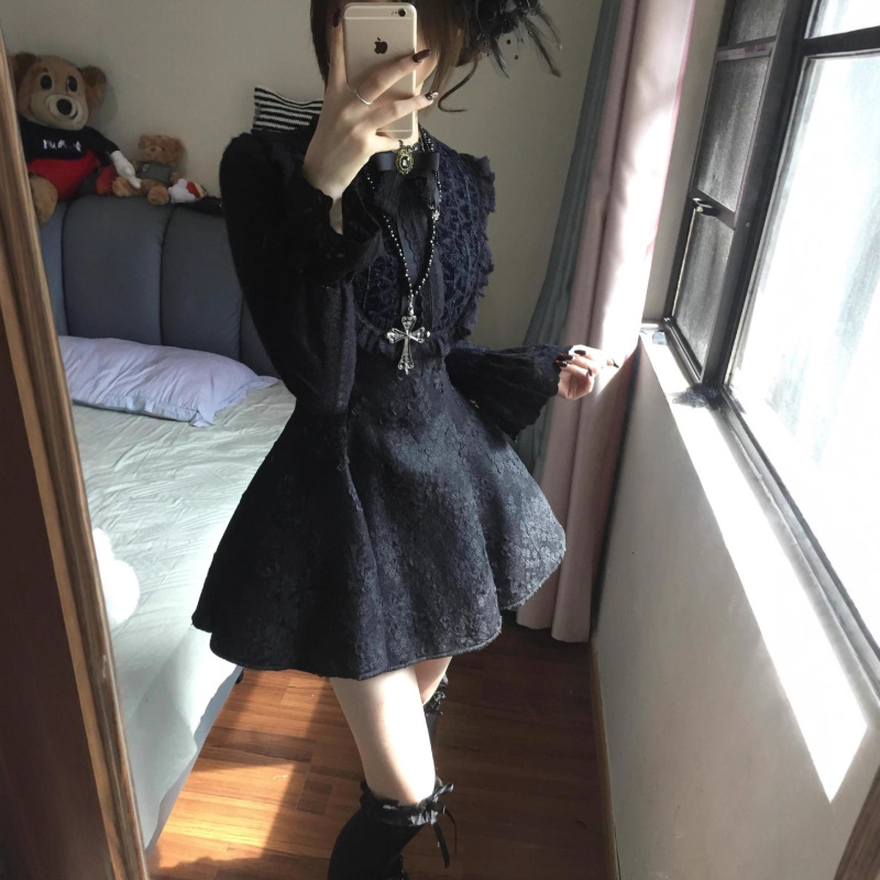 富家千金小香风连衣裙女秋冬设计感小众蝴蝶结公主裙法式收腰裙子|undefined