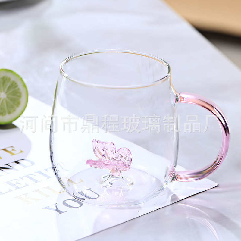 創意新品軽豪華ピンク蝶結びコップisn風立体蝶レディース可愛い厚手ミルクカップ|undefined