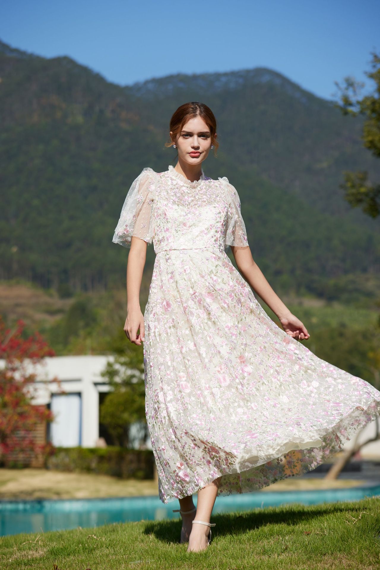 New Chinese-style Cheongsam Sweet And Elegant, Slimming, Floral Mesh Bridesmaid Dress, Party Dress_ecoleips.com