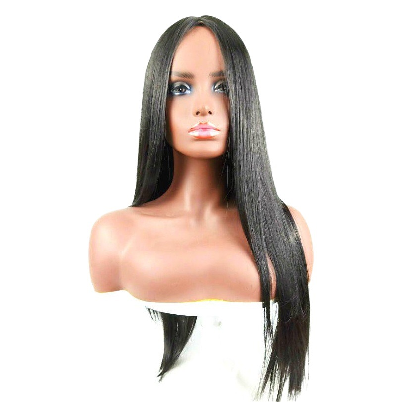 Comercio exterior moda europea y americana peluca africana de las mujeres negro natural MEDIADOS DE-longitud pelo largo flequillo recto Rosa Intranet fábrica al por mayor