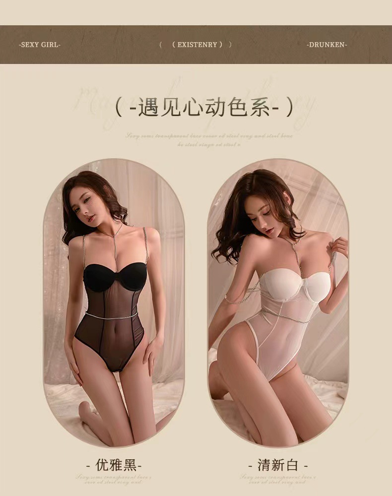Open-Crotch Backless Bodysuit with Chest Support, Black Polyester One-Size Lingerie — detail image 8