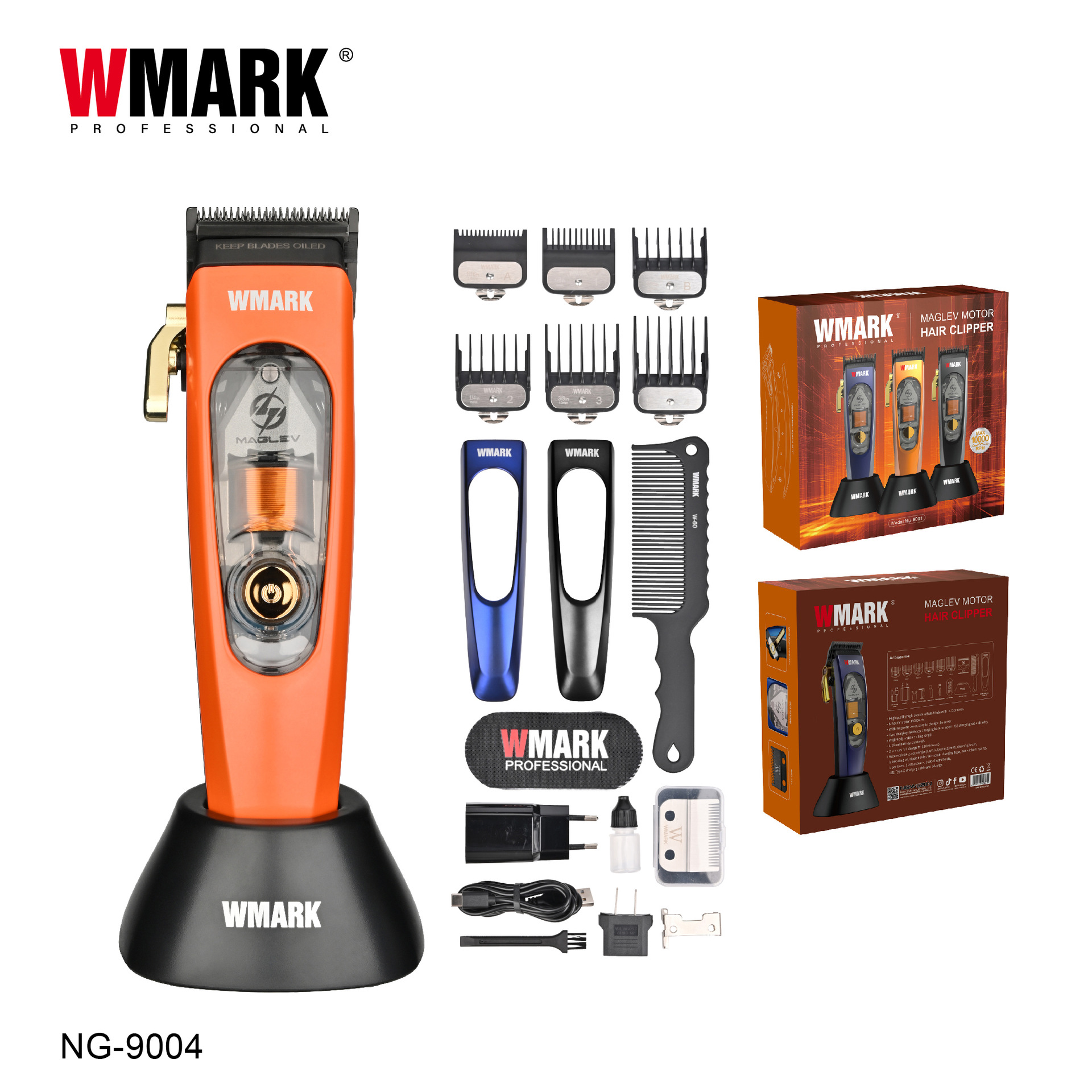Wmark Magnetic Levitation Electric Hair Clipper Ng-9004B Professional Hair Trimmer Dlc Blade Lcd Digital Display Cross-Border Model
