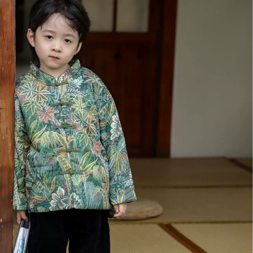 2024秋冬男童棉衣宝宝杜邦生态棉中国风棉服绿森林拜年服国潮
