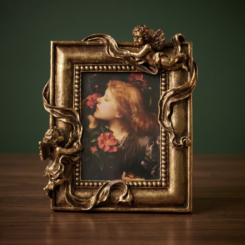 European-Style Vintage Baroque Angel Photo Frame with Antique Gold Embossing, Luxury Desktop Decoration for Wedding Photos European-Style Vintage Baroque Angel Photo Frame with Antique Gold Embossing, Luxury Desktop Decoration for Wedding Photos