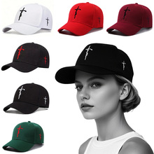 跨境欧美新款刺绣英文十字休闲棒球帽男女士青年可调节帽子外贸款