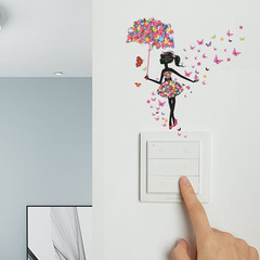 外貿撐傘女孩兒童臥室客廳玄關開關貼家居裝飾牆貼自粘批發KG257