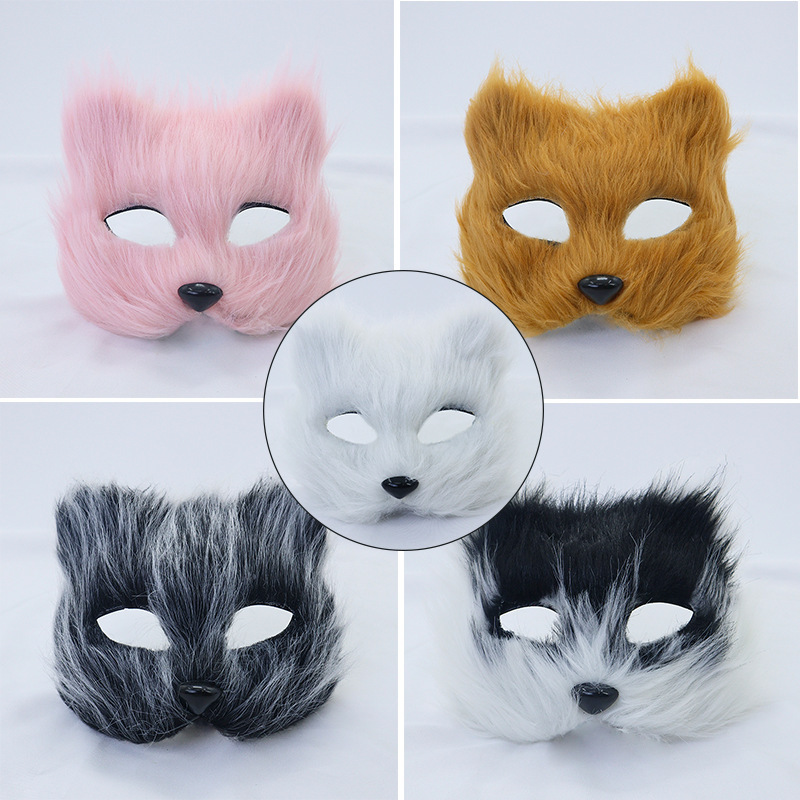 Ventas transfronterizas máscaras de zorro de pelo largo Halloween cos máscaras de cara de gato máscaras de cara de fiesta de baile