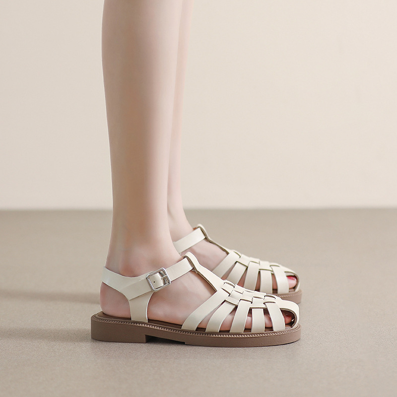 Summer retro woven sandals flat platform