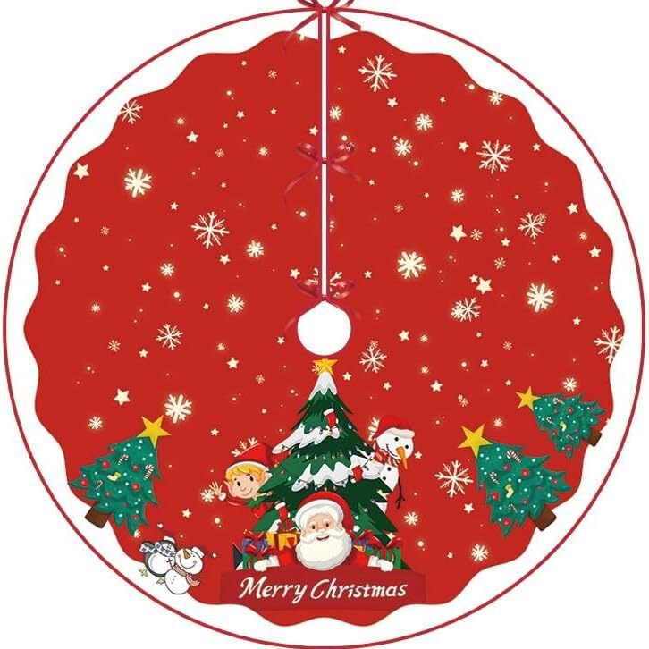 新しい国境を越えたクリスマスの木のスカートクリスマスの装飾品の漫画のプリントの木のスカートはクリスマスツリーの底のエプロンを並べます。|undefined