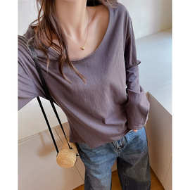 2026新款早秋V领宽松长袖t恤女慵懒风可外穿上衣秋冬季内搭打底衫