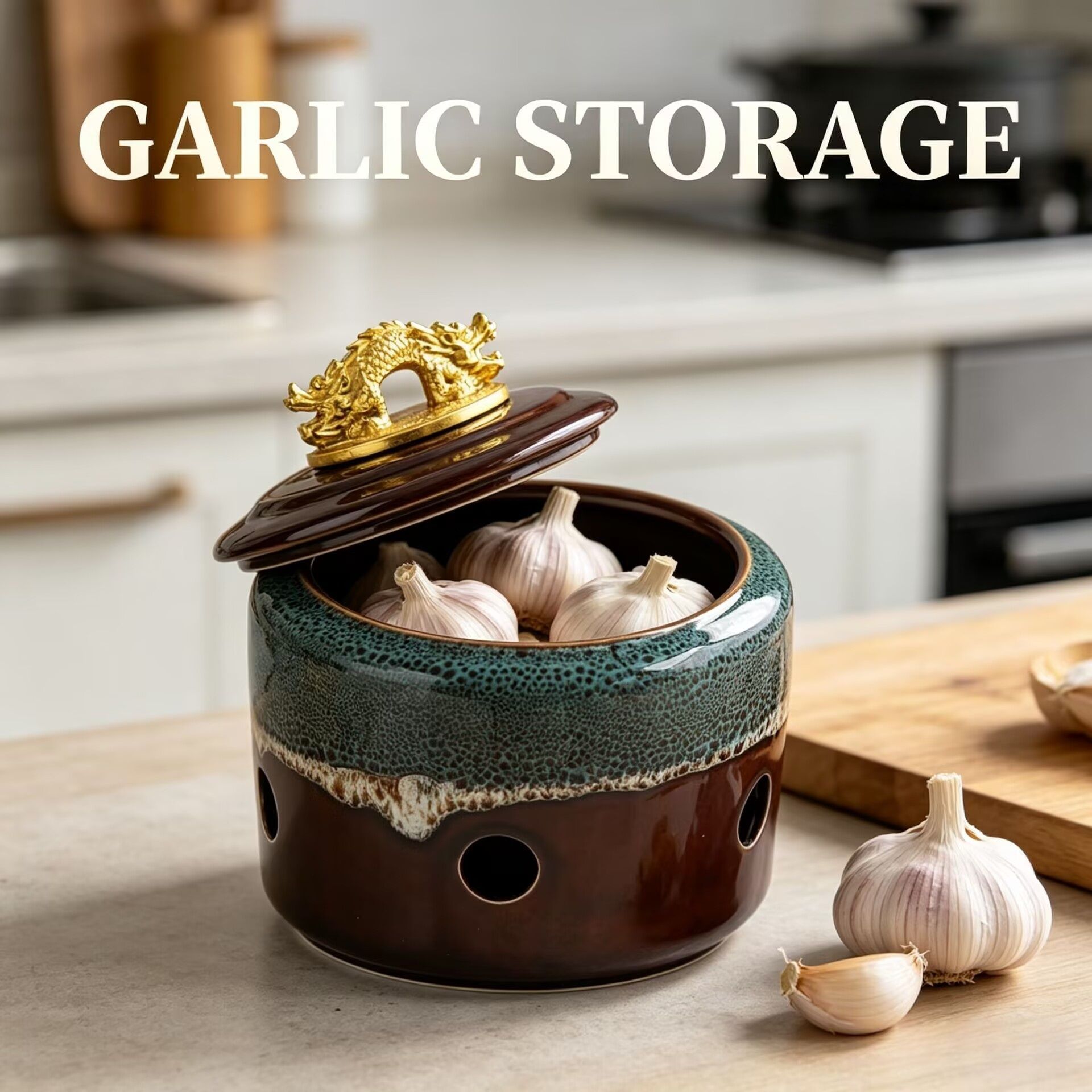 Cross-border European and American large-capacity ceramic kiln-glazed garlic storage jar, kitchen food storage jar, preservation box