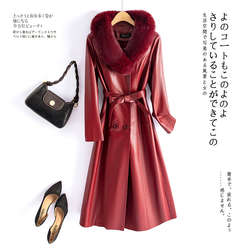 Haining Leather Jacket Women's Mid-Length Over-The-Knee Pu Leather Windbreaker 2025 Autumn and Winter New Sheepskin Outwear Large Size Jacket