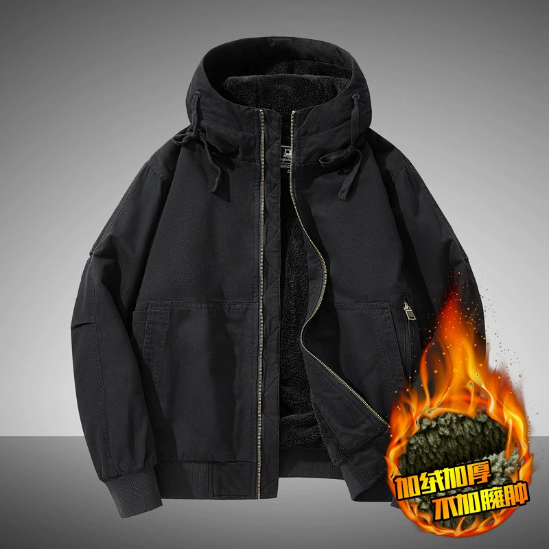 Winter windproof keep warm jacket with hood, plus size, increased thickness, American style