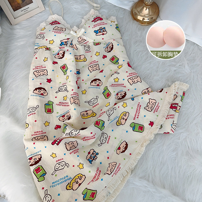 Damas con cojín de pecho pijama verano nuevo simplista dulce dibujos animados casera ropa de dormir pijama