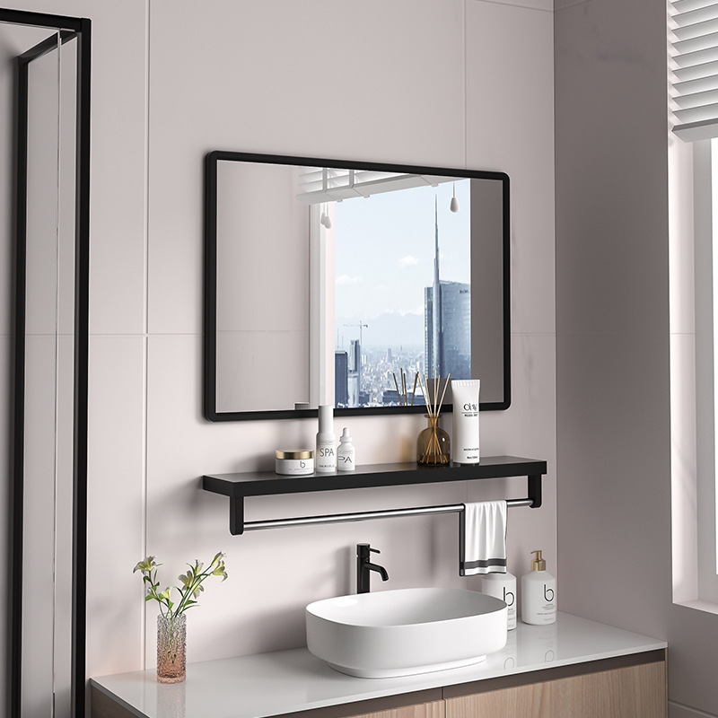 チタン空アルミ角型浴室鏡物置棚付きトイレトイレ洗面台浴室鏡壁掛け式