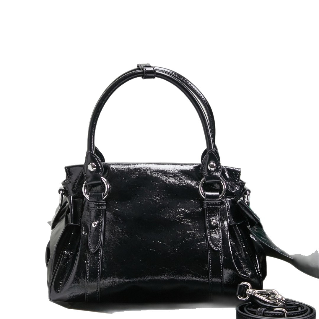 M-Style Oil Wax Leather Motorcycle Bag - New Retro Sweet & Cool Foldable Zipper Bow Handle Crossbody Commuter Bag - Thumbnail 5