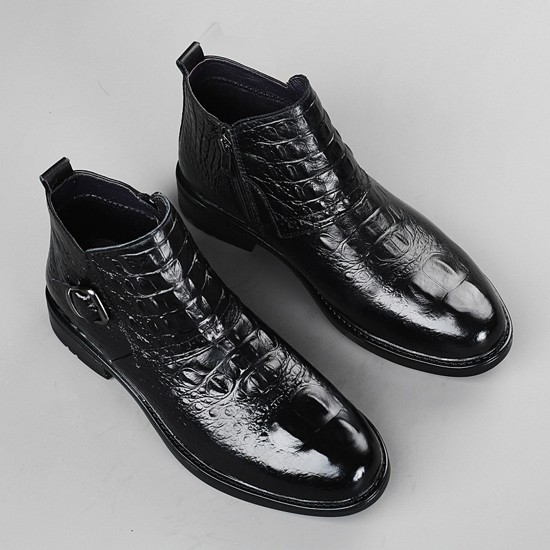 최고급 가죽 신발 가을과 겨울 캐주얼 신발 남성용 카우보이 비즈니스 원피스 영국 남성용 코튼 신발 기모 캐주얼 가죽 신발