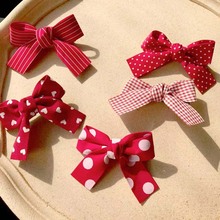 红色蝴蝶结发夹可爱波点边夹超仙少女侧边夹过年喜庆 布艺 发卡子