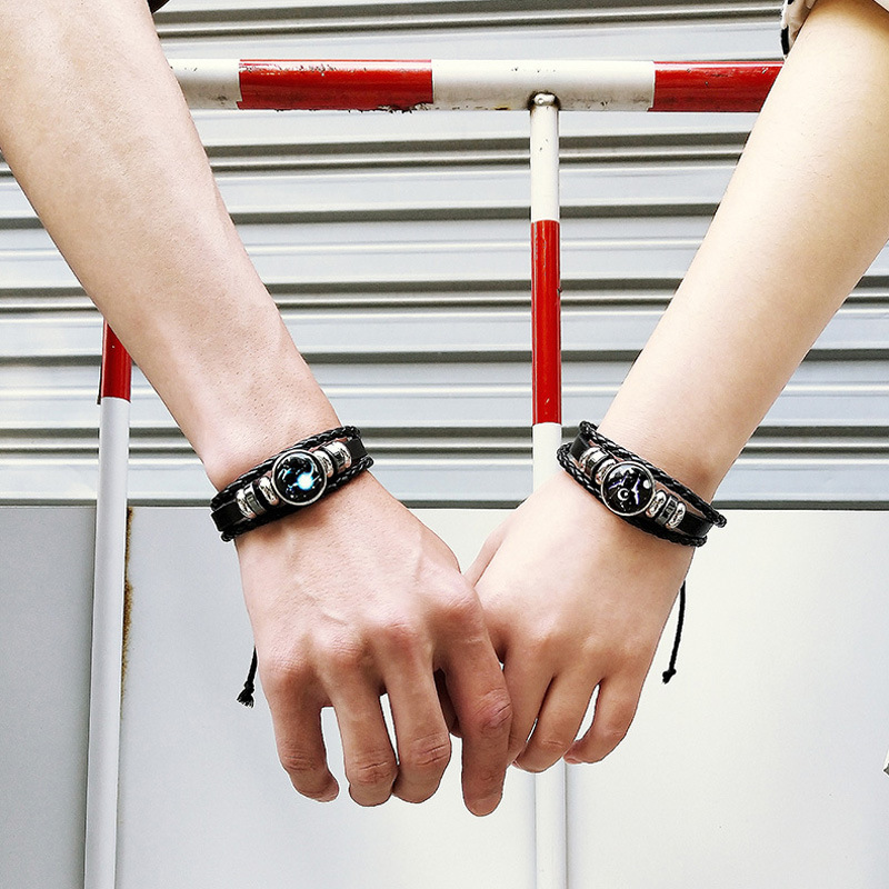 18g Weight Retro Constellation Beaded Alloy Leather Rope Unisex Bracelets 1 Piece