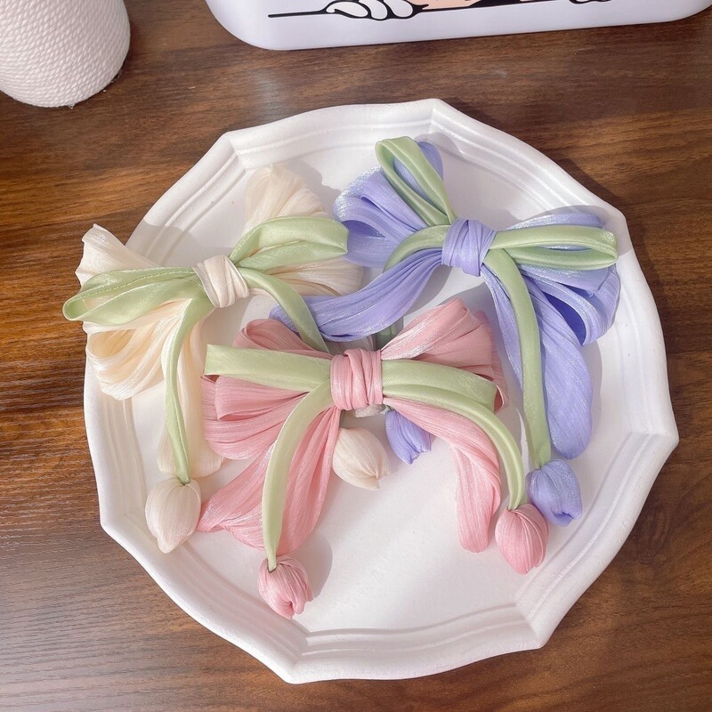 Christmas High-End Tulip Ribbon Spring Barrette Hair Clip Three-Dimensional New Style Elegant Hairpin Hair Accessory for Women