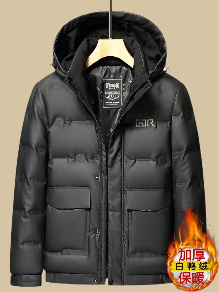 Invierno de mediana edad engrosado chaqueta de plumón hombre chaqueta de cuero con capuzas hombre chaqueta de cuero de invierno a prueba de viento
