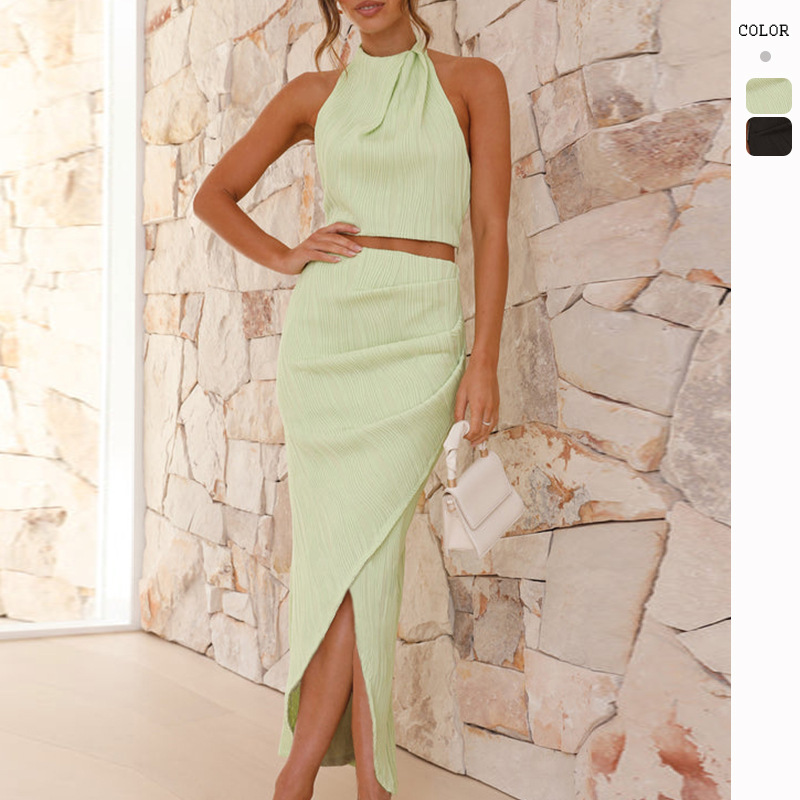 2026 nuevo estilo de verano europeo y americano sexy color sólido colgar bolsas de cuello gorda de ropa delgada vestido de moda femenina