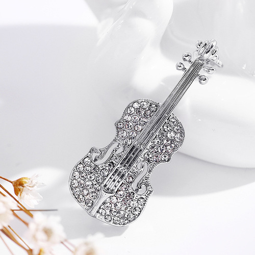 Fashionable personalized violin brooch for women, versatile rhinestone brooch, elegant oil drop corsage, Amazon wholesale