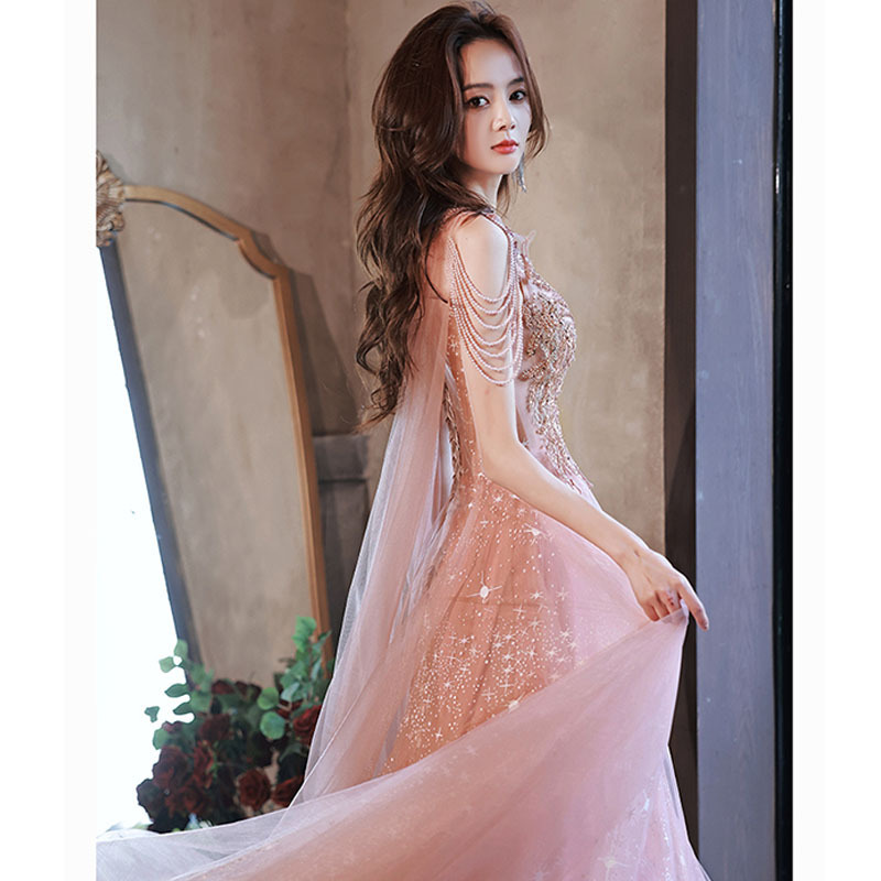 El vestido de noche del banquete de la industria pesada se puede llevar en épocas ordinarias 2024 nuevo verano y otoño nuevo cielo estrellado elegante vestido Socialite del anfitrión image 3