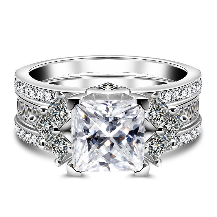 3 quilates 8mm princesa anillo cuadrado anillo de piedra de mosaico de color con certificado de Gra S925 plata esterlina anillo de mosaico de mujer