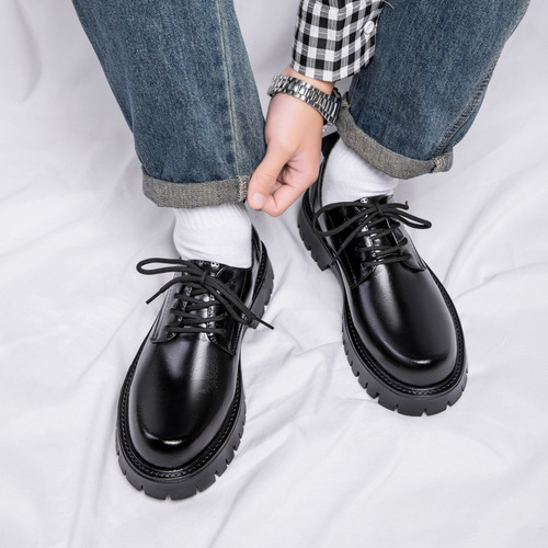Men's Large Size Boots 45 UK Style, Versatile College Retro Black System Single Shoes 2138-R