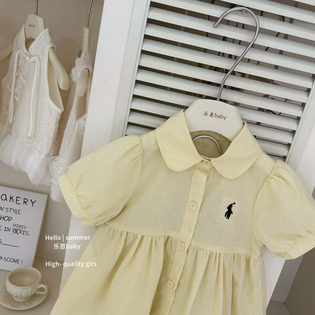 [Le En baby] Vestido amarillo de alta gama de la marca de verano para niñas Vestido de princesa de solapa de moda occidental