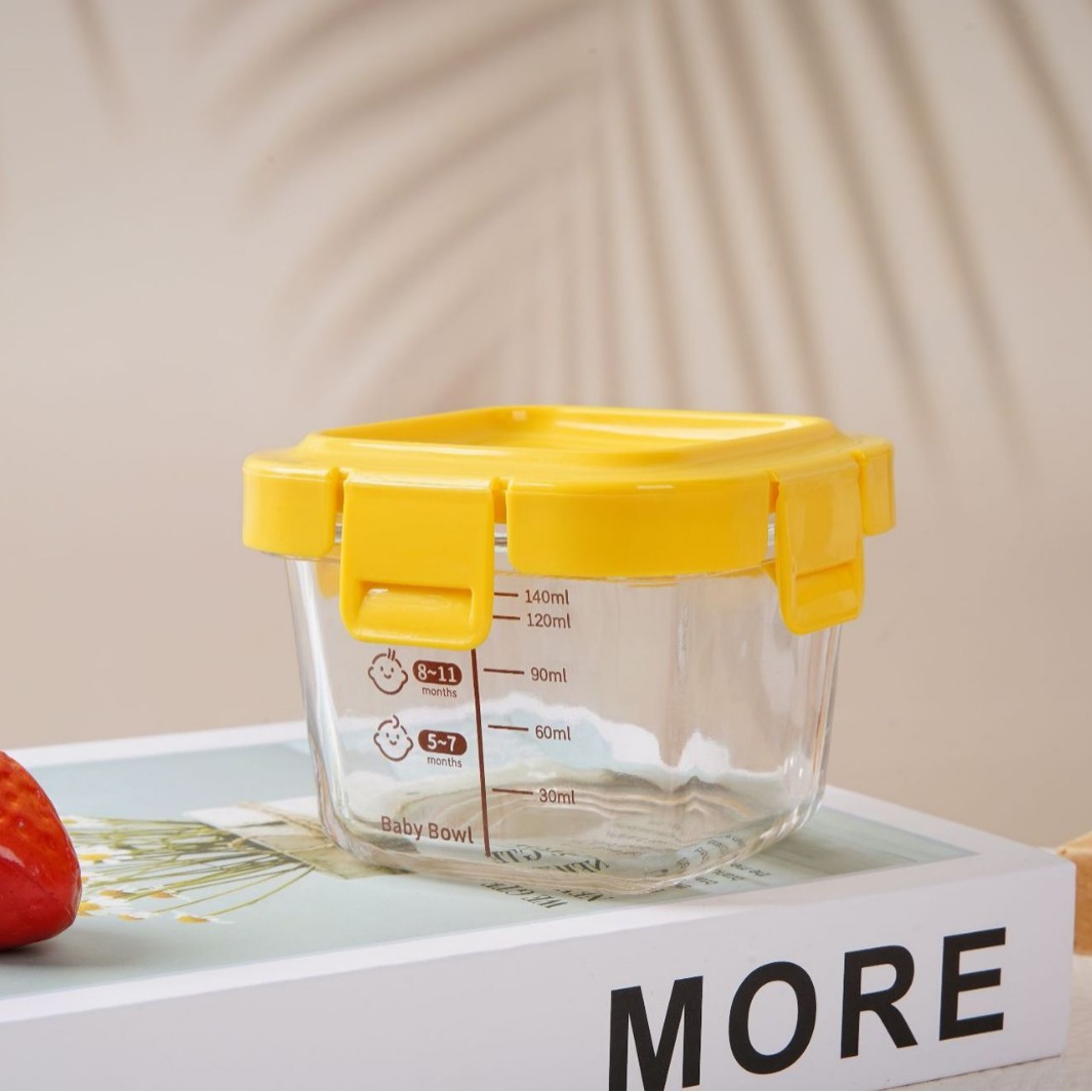 cubierta de silicona alta borosilicona 140ml caja de preservación de alimentos suplementarios tazón de alimentos suplementarios cubiertos de bebés tazón de frutas sellado de almacenamiento
