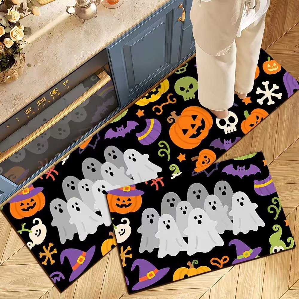 Decoración de Halloween cocina alfombra de suelo americana resistente a la suciedad fácil de cuidar alfombra de suelo de dos piezas en la puerta alfombra de cristal