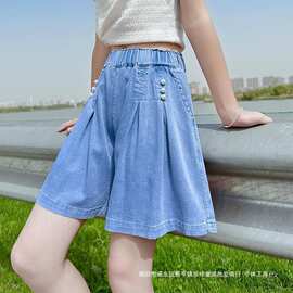 女童夏装天丝短裤中大童女孩外穿宝宝薄款五分儿童牛仔女童短裤子