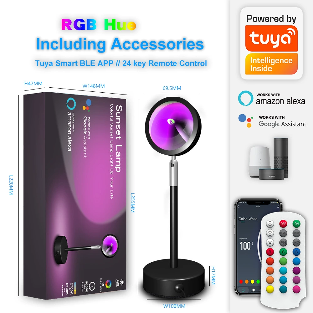 Cross -border sunrise light приложение дистанционное управление RGB светильник для атмосферы запуска, проекция радуги, настройка дневного света, живое фоновое освещение