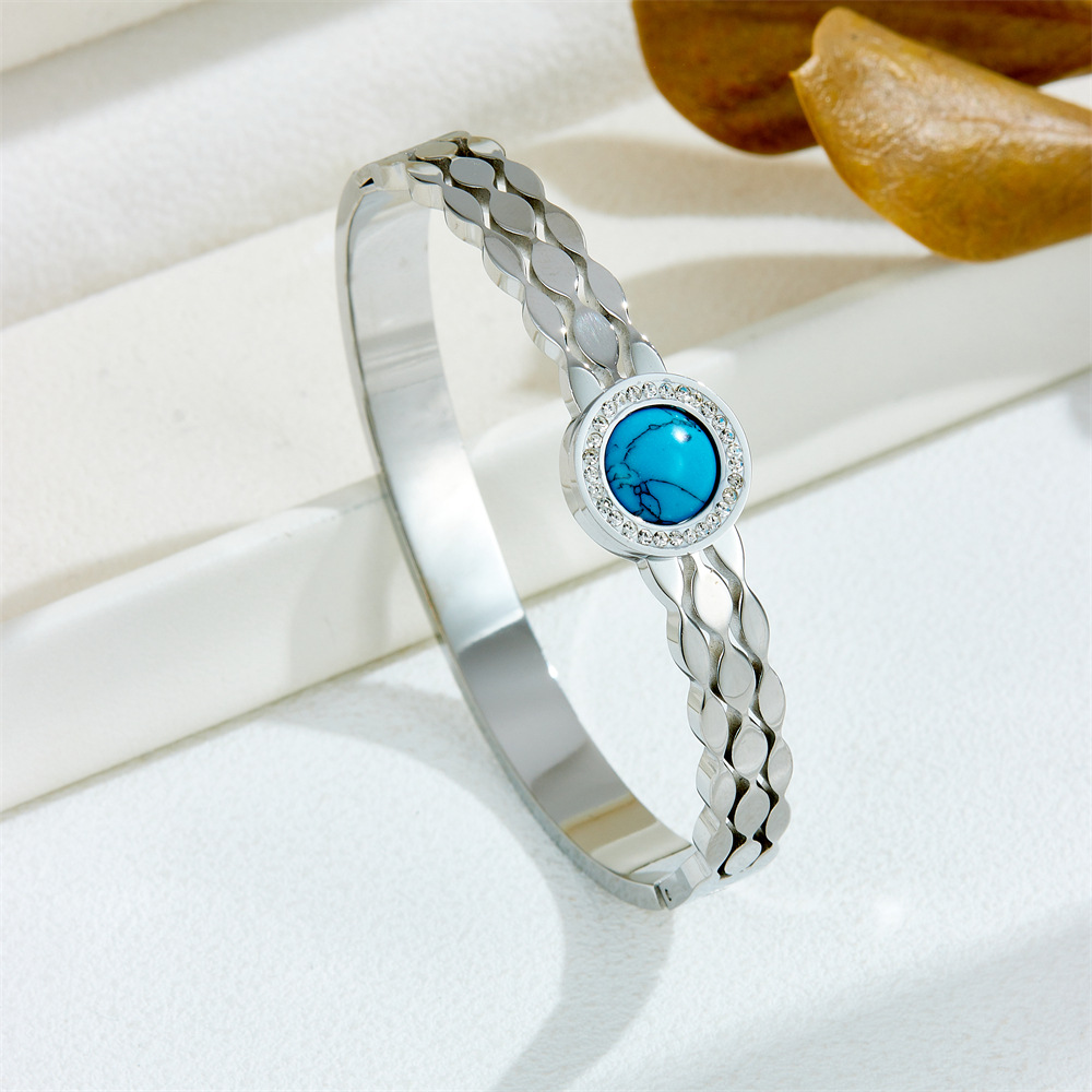 Titanium Steel Chain Material IG Style Geometric Titanium Steel Shell Zircon Bangle In Bulk