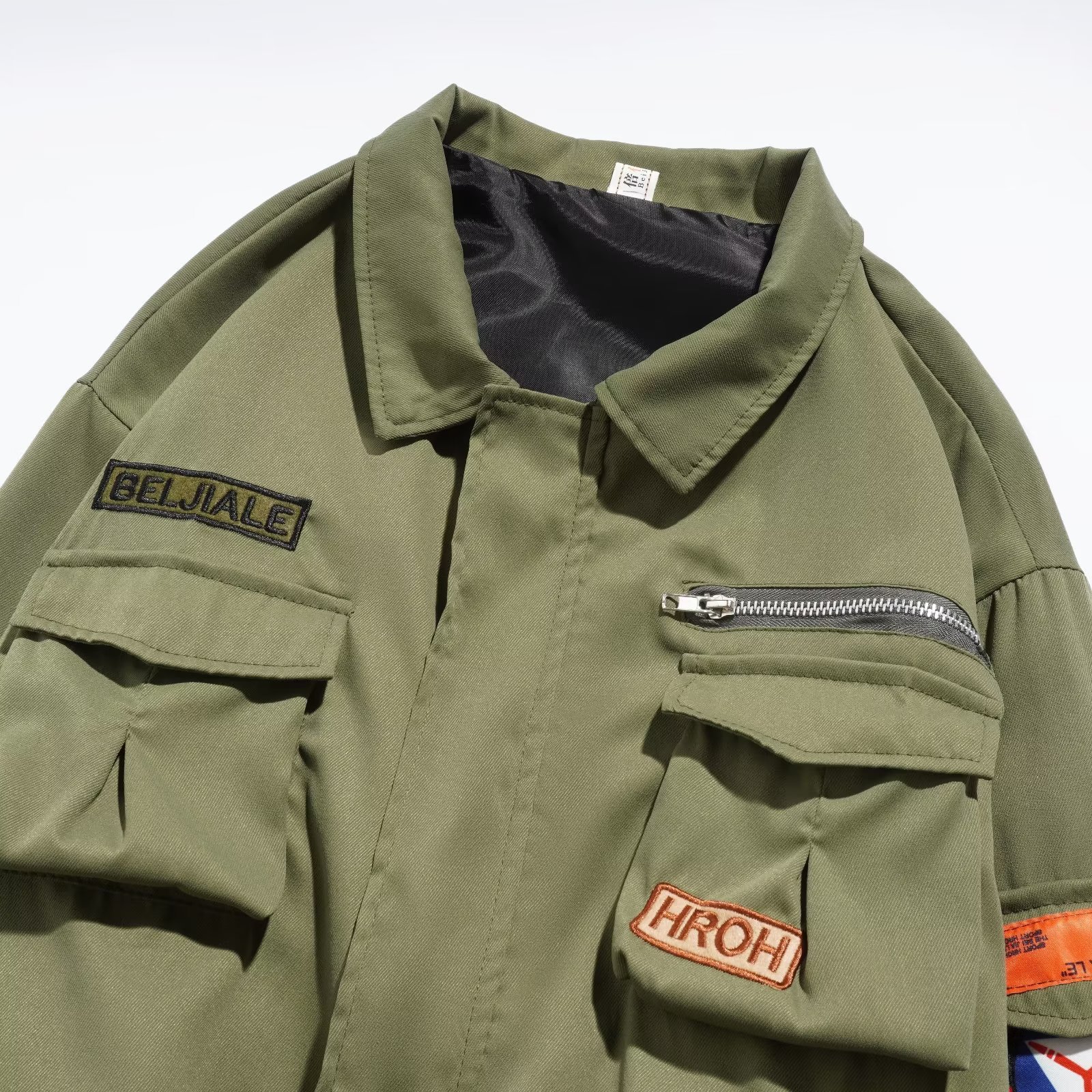 Chaqueta de trabajo de aviador retro americano, chaqueta de béisbol con etiqueta de marca de moda ins para hombre, chaqueta de solapa suelta de primavera y otoño