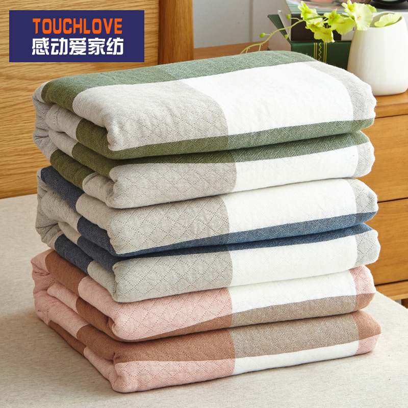 Japanese Pure Cotton Plaid Queen Size Fitted Sheet with Extra Thick 100% Cotton Velvety Single Bed Sheet