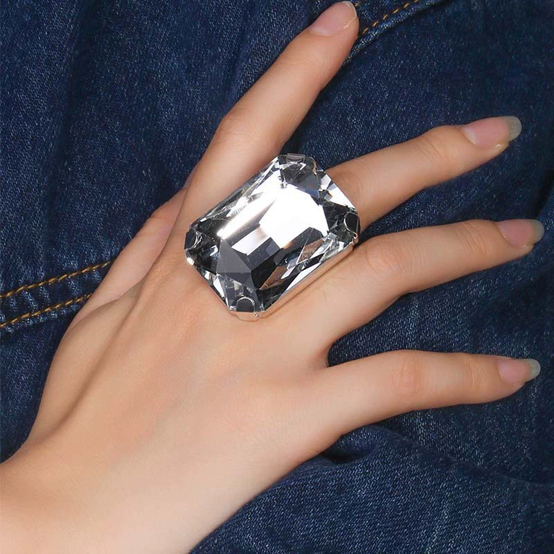 Трансграничный минималистский цветной бриллиант прямоугольное кольцо преувеличенное регулируемое кольцо со стразами для персонализированных аксессуаров ring