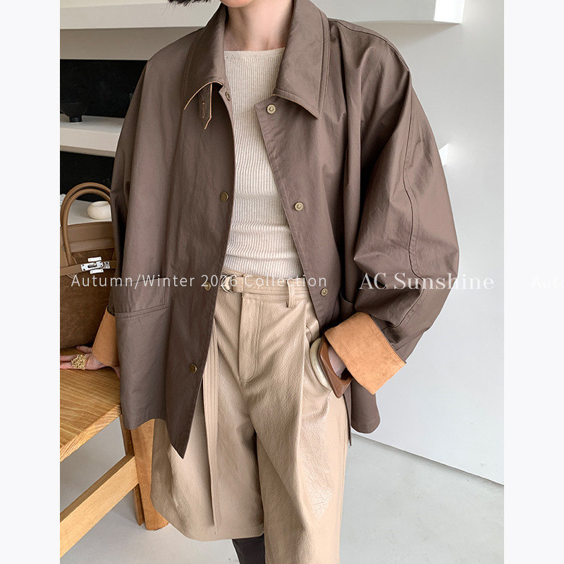 [Special Offer, No Returns or Exchanges] Workwear Commuter Style Color-Blocked Mid-Length Lapel Shirt-Style Jacket for Women 20108