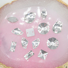 平底双孔几何型异形钻 孔钻/双孔宝石婚纱配件 玻璃手缝石 手缝钻