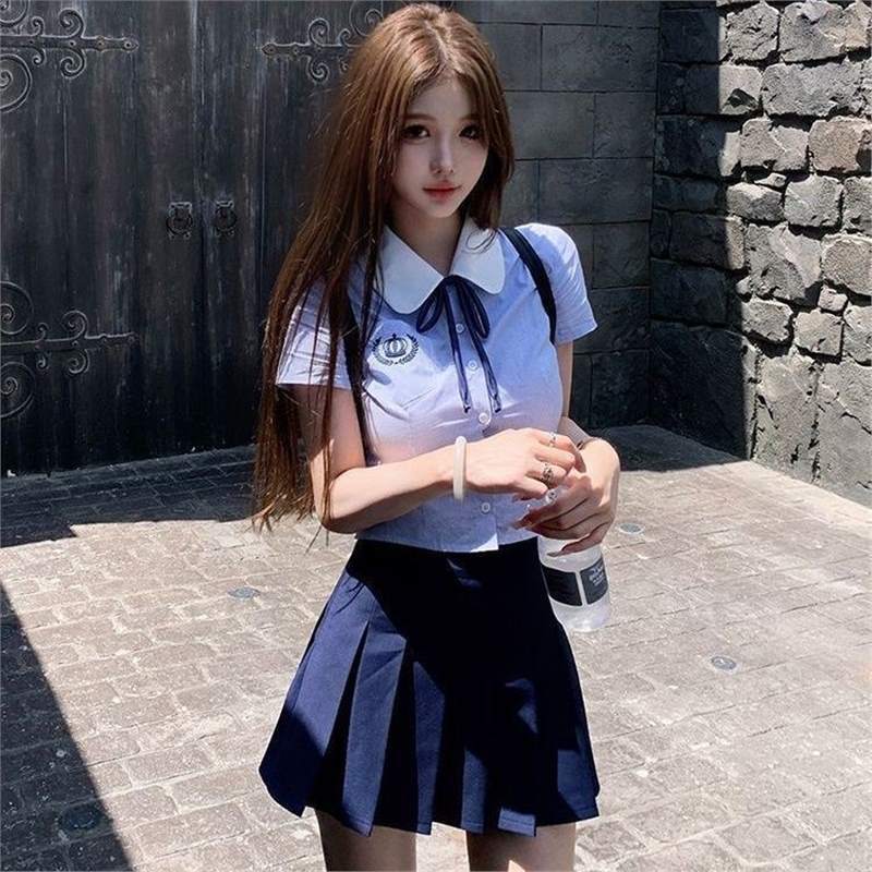 Blue Sakurajima Academy Senior Short-Sleeved Shirt Pleated Skirt Jk Suit Summer High-End Two-Piece Suit