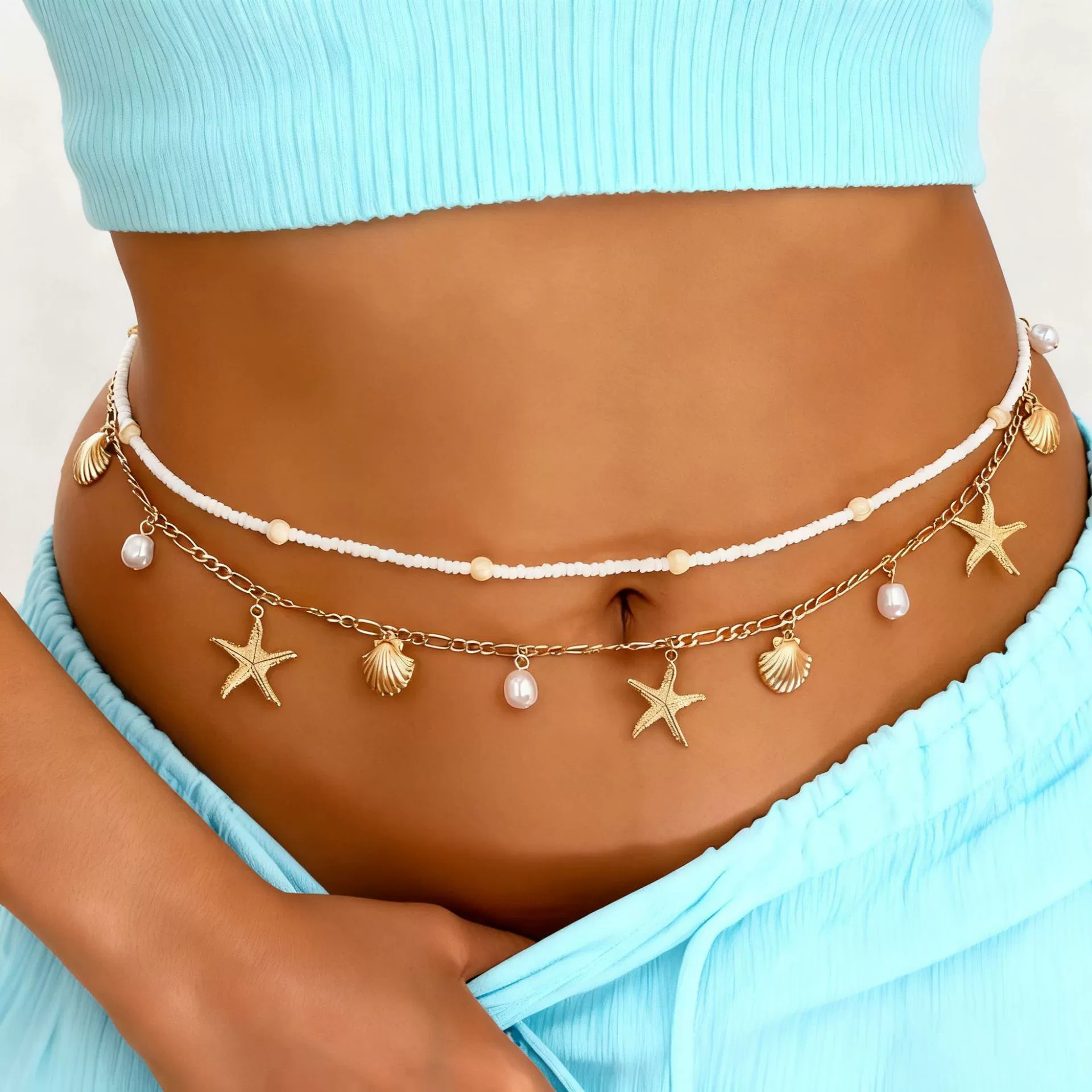 Beach chain from pearl, accessory, European style, boho style