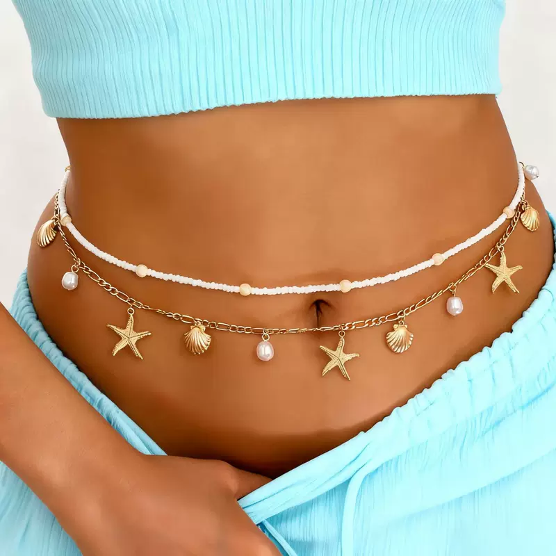 Beach chain from pearl, accessory, European style, boho style