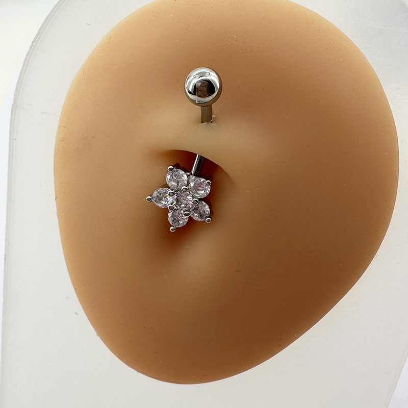 Diamanten en zirkonia bloemvormige navelpiercing sieraden groothandel grensoverschrijdend trendy sexy hot girl gepersonaliseerd Europees_voghion.com