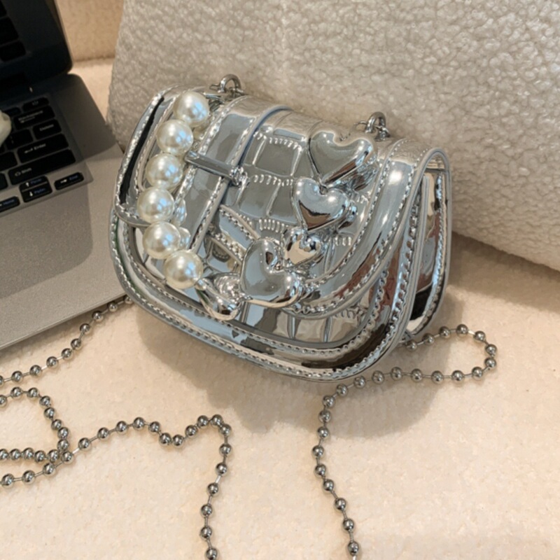 Pearl Chain Small Bag for Women, New Trendy Mini Bag, Silver High-Quality Niche Crossbody Bag