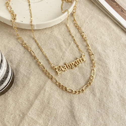 5043851 European and American Cross-Border New Baby Girl Alphabet Necklace, Instagram Style, Unique Design, Double Lock Bone Chain