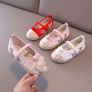 Hanfu Embroidered Shoes Girls' Cloth Shoes Ethnic Style Beef Sole Children's Shoes Chinese Style Dance Shoes Ancient Clothing Handmade Embroidered Shoes