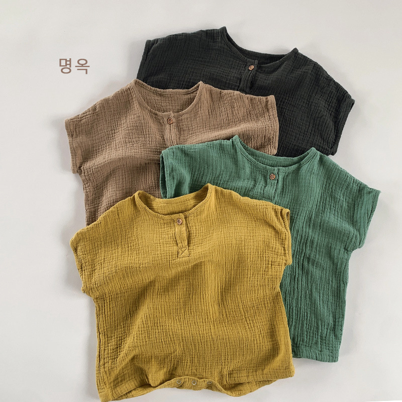 Good adorable ~ children's jumpsuit double cotton sand summer thin breathable baby sleeveless Korean men's and women's jumpsuit
